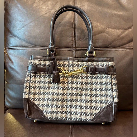 Vintage Coach Brown suede Houndstooth Bag - Picture 1 of 9